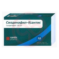 Силденафил-ксантис таблетки покрытые пленочной оболочкой 100мг №10. Фото