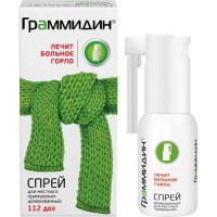 Граммидин  спрей для местного применения дозированный 0,06мг + 0,1мг/доза 112доз. Фото