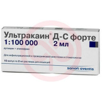 Ультракаин д-с форте раствор для инъекций 40мг + 0.01мг/мл 2мл №10. Фото