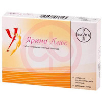 Ярина плюс таблетки покрытые пленочной оболочкой №28 в наборе: таблетки 2-х видов - оранжевые (дроспиренон 3 мг + этинилэстрадиол 30 мкг + кальция левомефолат 451 мкг)-21 шт., светло-оранжевые (кальция левомефолат 451 мкг)-7 шт.. Фото