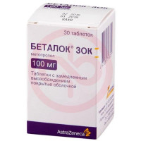 Беталок зок таблетки покрытые оболочкой с пролонгированным высвобождением 100мг №30 флакон. Фото