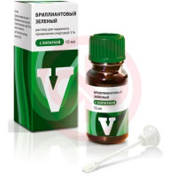Бриллиантовый зеленый раствор для наружного применения спиртовой 1% 10мл с лопаткой. Фото