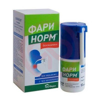 Фаринорм бензидамин спрей для местного применения дозированный 0.255мг/доза 30мл 176доз /в комплекте с дозатором с наконечником/. Фото