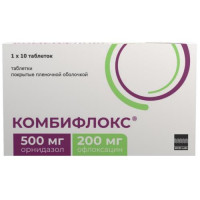 Комбифлокс таблетки покрытые пленочной оболочкой 500мг + 200мг №10. Фото
