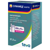 Сумамед форте порошок для приготовления суспензии для приема внутрь 200мг/5мл 35,573г /в комплекте с ложкой мерной или шприцем/. Фото