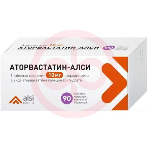Изображение Аторвастатин-алси таблетки покрытые пленочной оболочкой 10мг №90 Аторвастатин-алси таблетки покрытые пленочной оболочкой 10мг №90. Фото