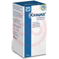 Клацид гранулы для приготовления суспензии для приема внутрь 125мг/5мл 70.48г в комплекте с ложкой дозировочной или шприцем дозировочным. Фото