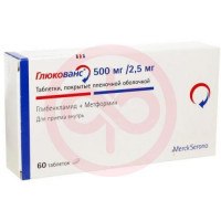 Глюкованс таблетки покрытые пленочной оболочкой 2.5мг + 500мг №60. Фото