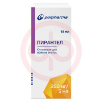 Пирантел суспензия для приема внутрь 250мг/5мл 15мл в комплекте с мерным стаканчиком. Фото