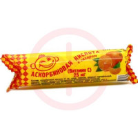 Аскорбиновая кислота с сахаром таблетки жевательные 25мг 3.0г №10 вкус апельсина крутка. Фото