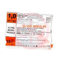 Сфм шприц инсулиновый с интегрированной иглой 1мл №10 3-х комп u-100 29g 0,33 х12,7 мм. Фото